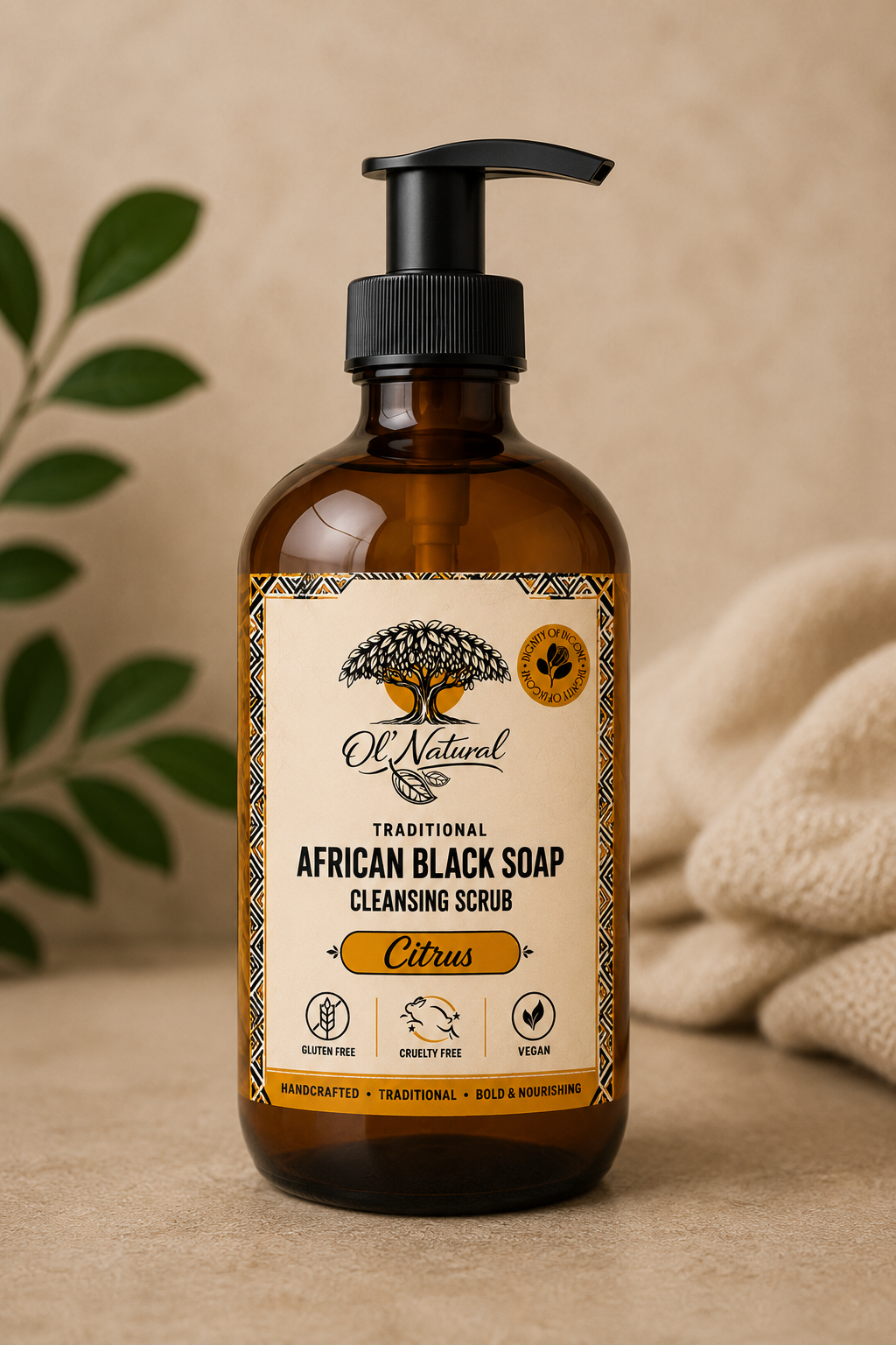 Ol' Natural African Black Soap Cleansing Scrub (Glass)