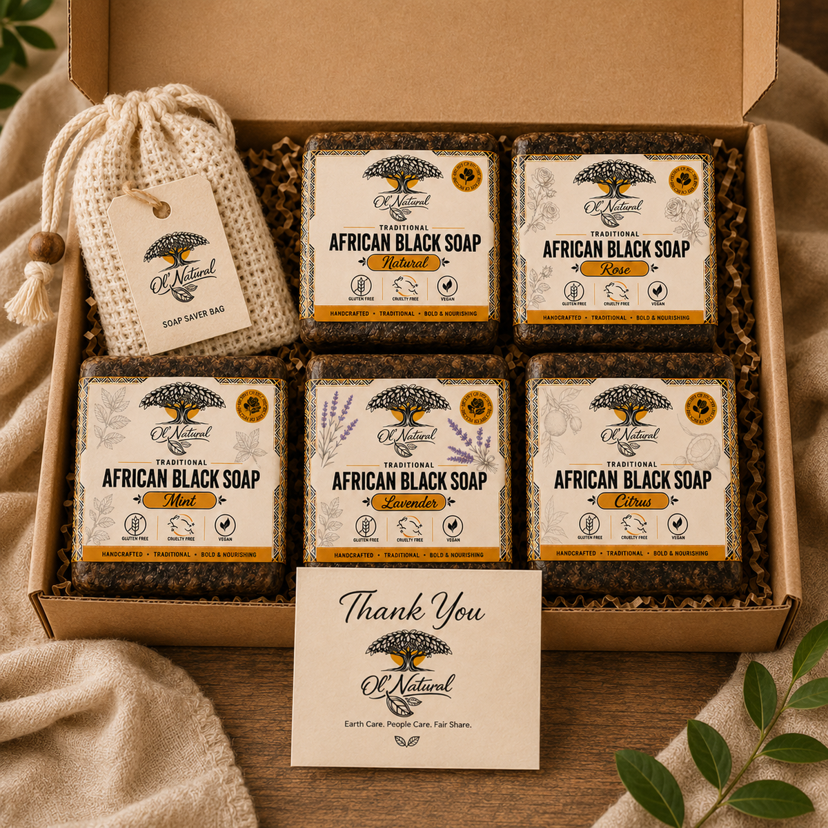 Ol’ Natural African Black Soap Self-Care Gift Set